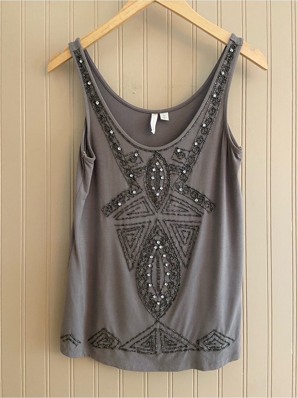 Y2K Lauren Conrad Geometric Beaded Grey Tank Top Women’s Size Small